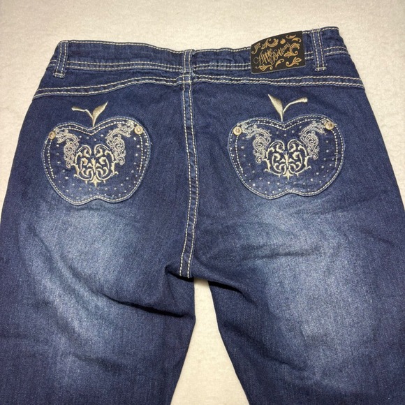 Apple Bottoms Dark Wash Skinny Jeans Embroidered Rhinestone Pockets Size 7/8 Y2K - Picture 6 of 11